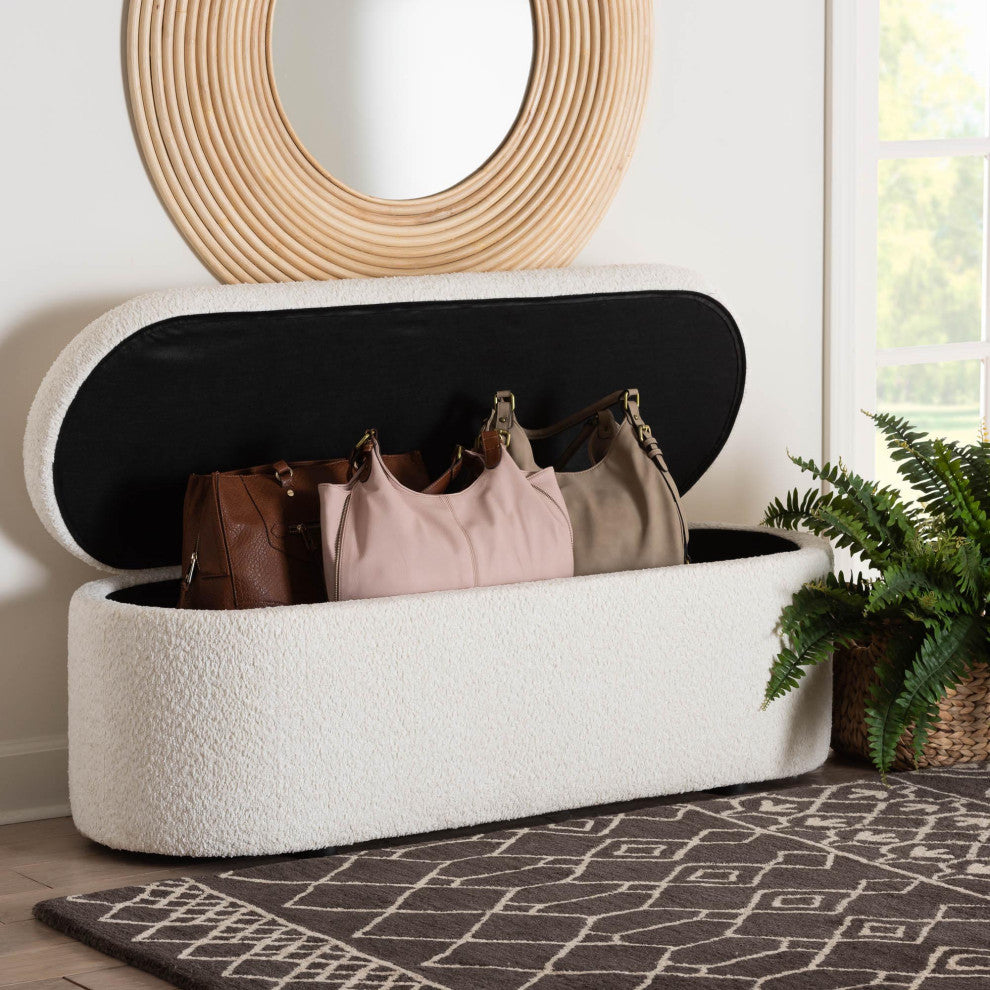 Mahala Modern White Fabric Storage Bench