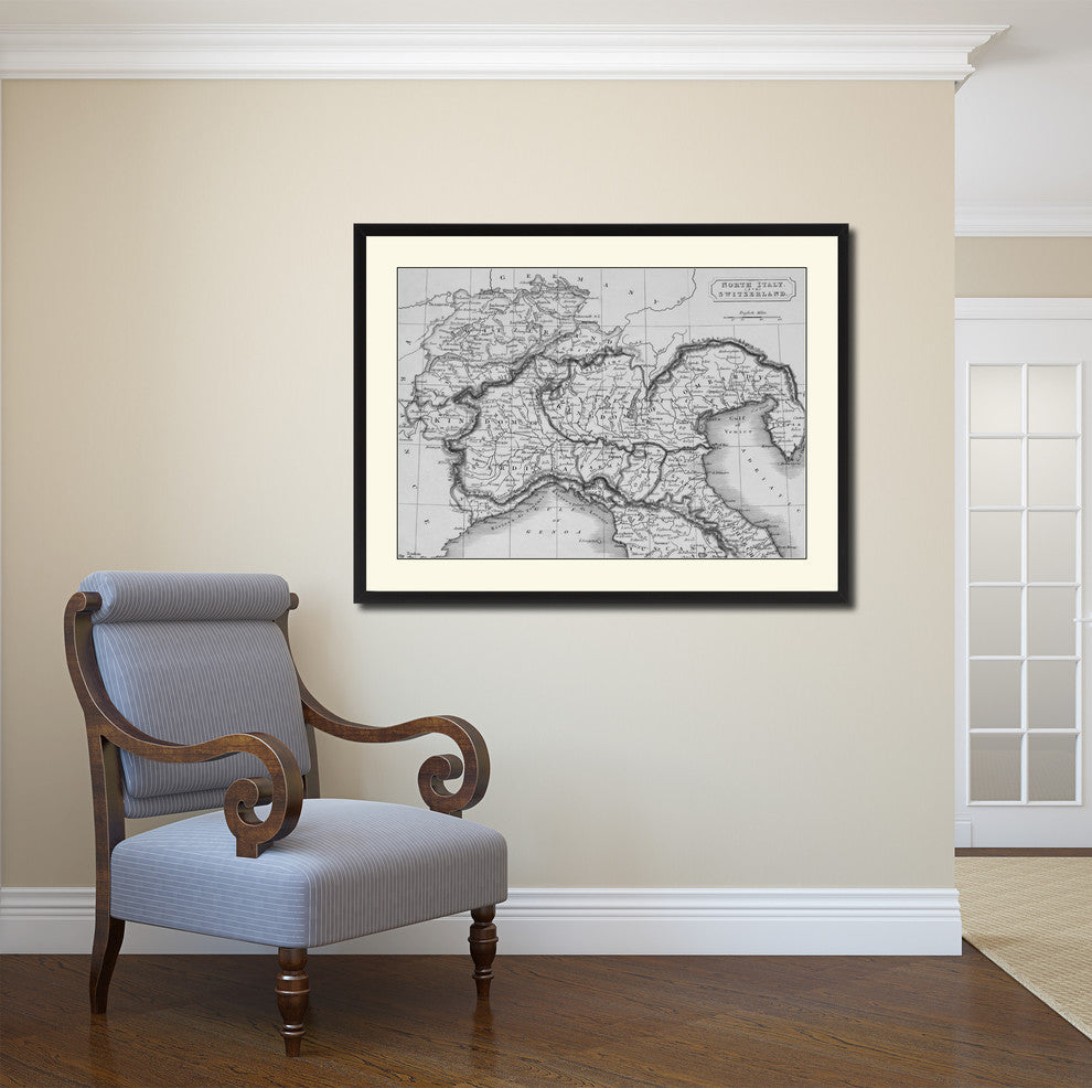 Northern Italy Vintage B&W Map Canvas Print, 16"x21"