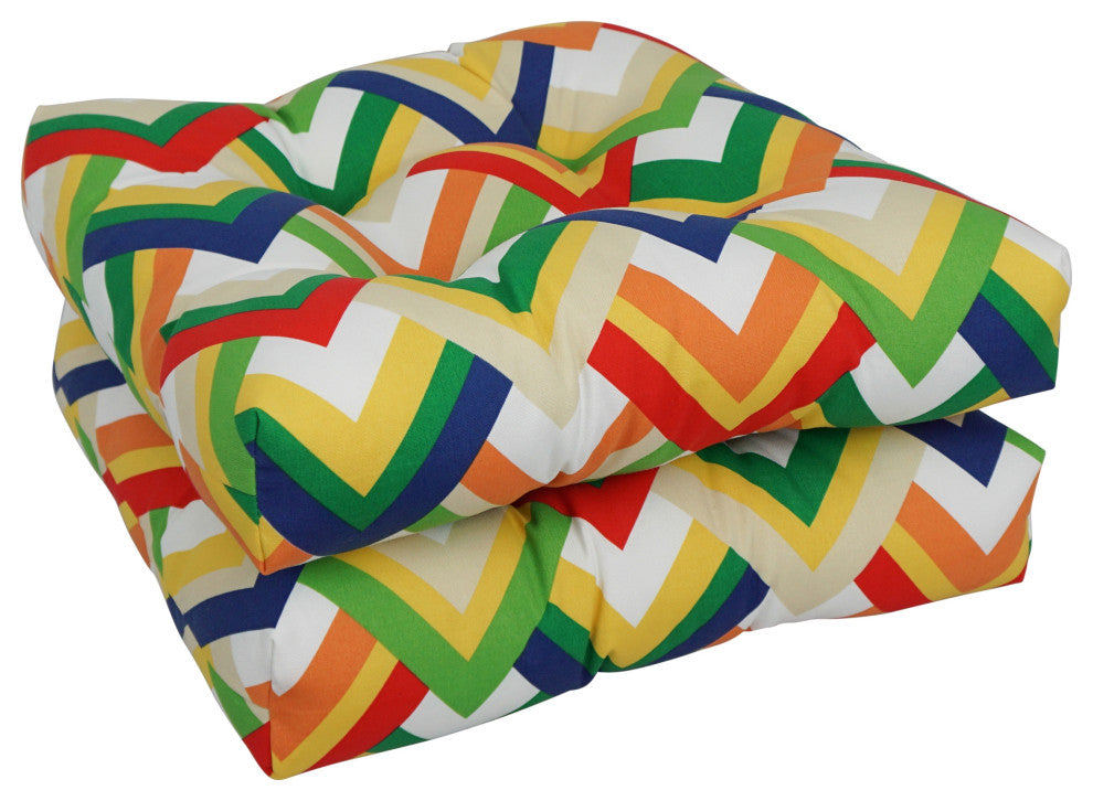 19" Squared Outdoor Tufted Dining Chair Cushions, Set of 4, Resort Garden