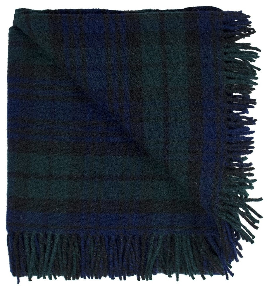 Prince of Scots Highland Tweed Pure New Wool Fluffy Throw, Black Watch