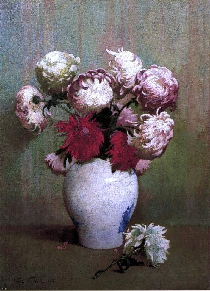 Emil Carlsen Chrysanthemums in a Canton Vase Premium Canvas Print