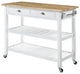 Classic Kitchen Cart, Butcher Block Top & Drawers With Curved Pulls, White