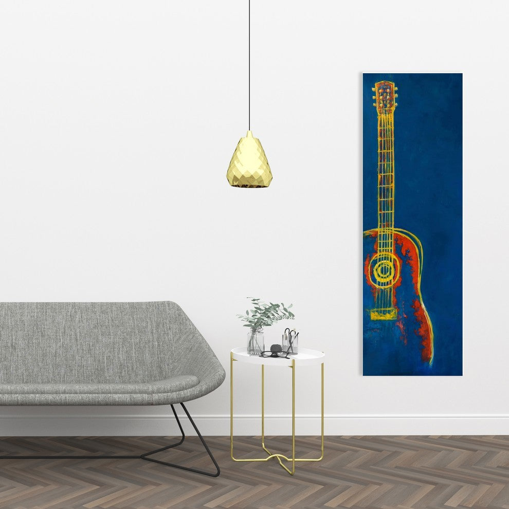 Modern Blue Abstract Guitar Print on Wrapped Canvas