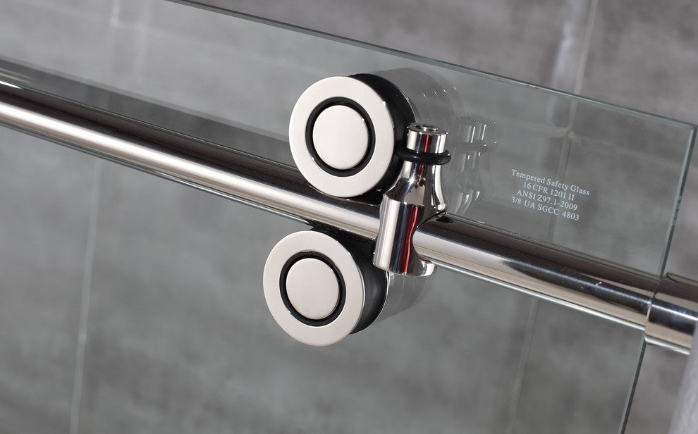 Langham 48"x77.5" Completely Frameless Sliding Shower Door, Chrome, Left Base