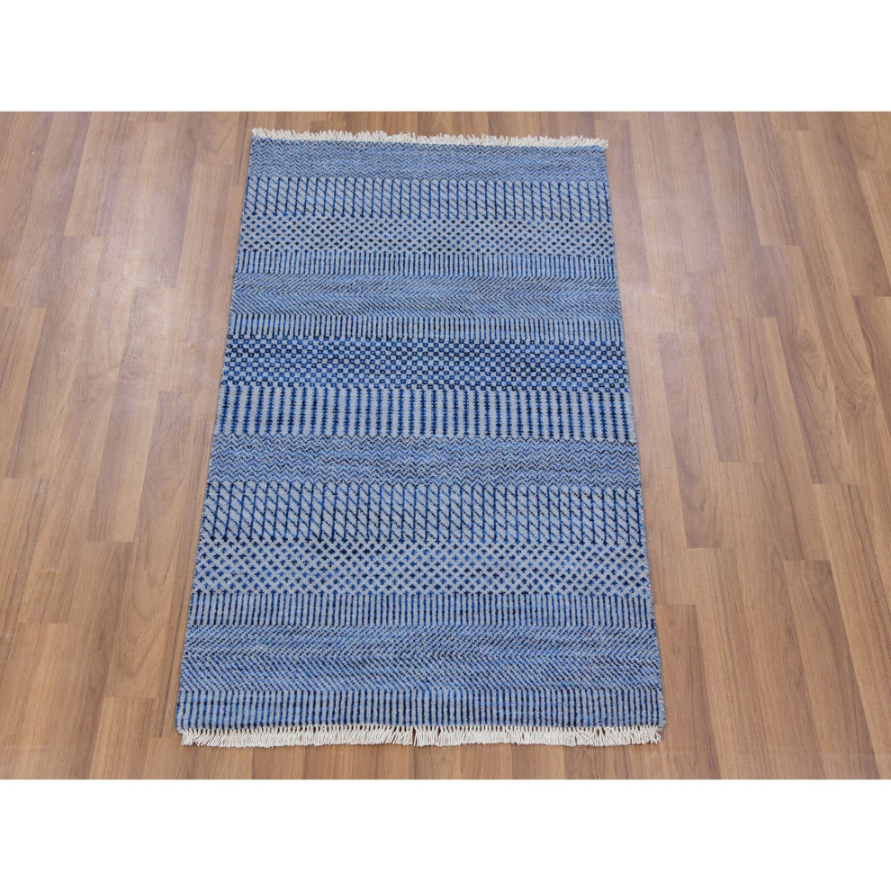 Chrome Gray Hand Knotted Grass Design Dyed Organic Wool Mat Rug, 2'1"x3'3"