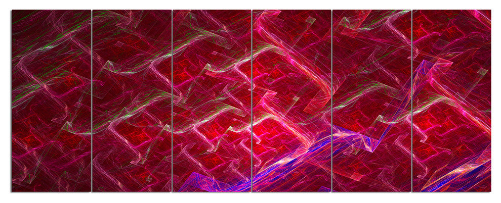 Red Fractal Electric Lightning, Abstract Art on Canvas, 70"x28", 6 Panels