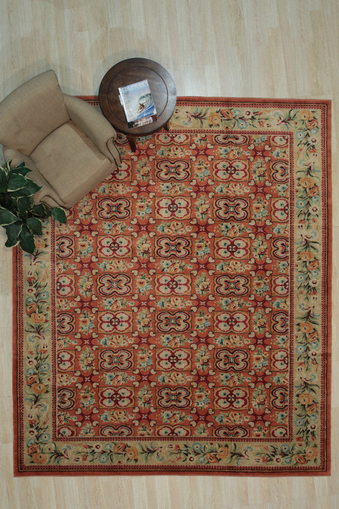 Red Transitional Floral Spanish Style Area Rug