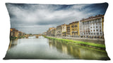 Arno River Under Dramatic Sky Cityscape Throw Pillow, 12"x20"