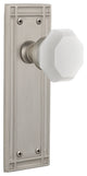 Mission Plate Privacy Waldorf White Milk Glass Knob, Satin Nickel