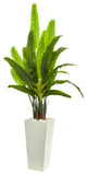 69" Travelers Palm Artificial Tree in White Tower Planter