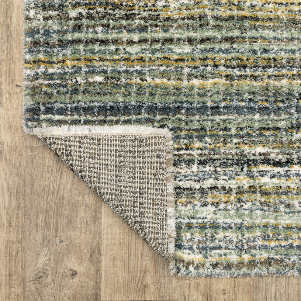 Greer Modern Distressed Gridwork Green/ Blue Area Rug, 3'10" x 5'5"