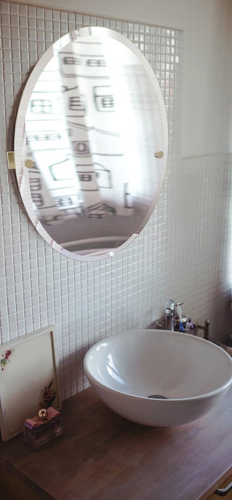 Montero Contemporary Frameless Oval Beveled Edge Tilt Mirror, Antique Copper