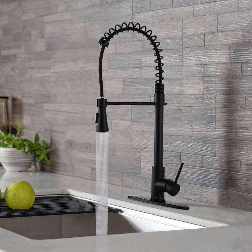 Givingtree Modern Single Handle Spring High Arc Kitchen Faucet Matte Black