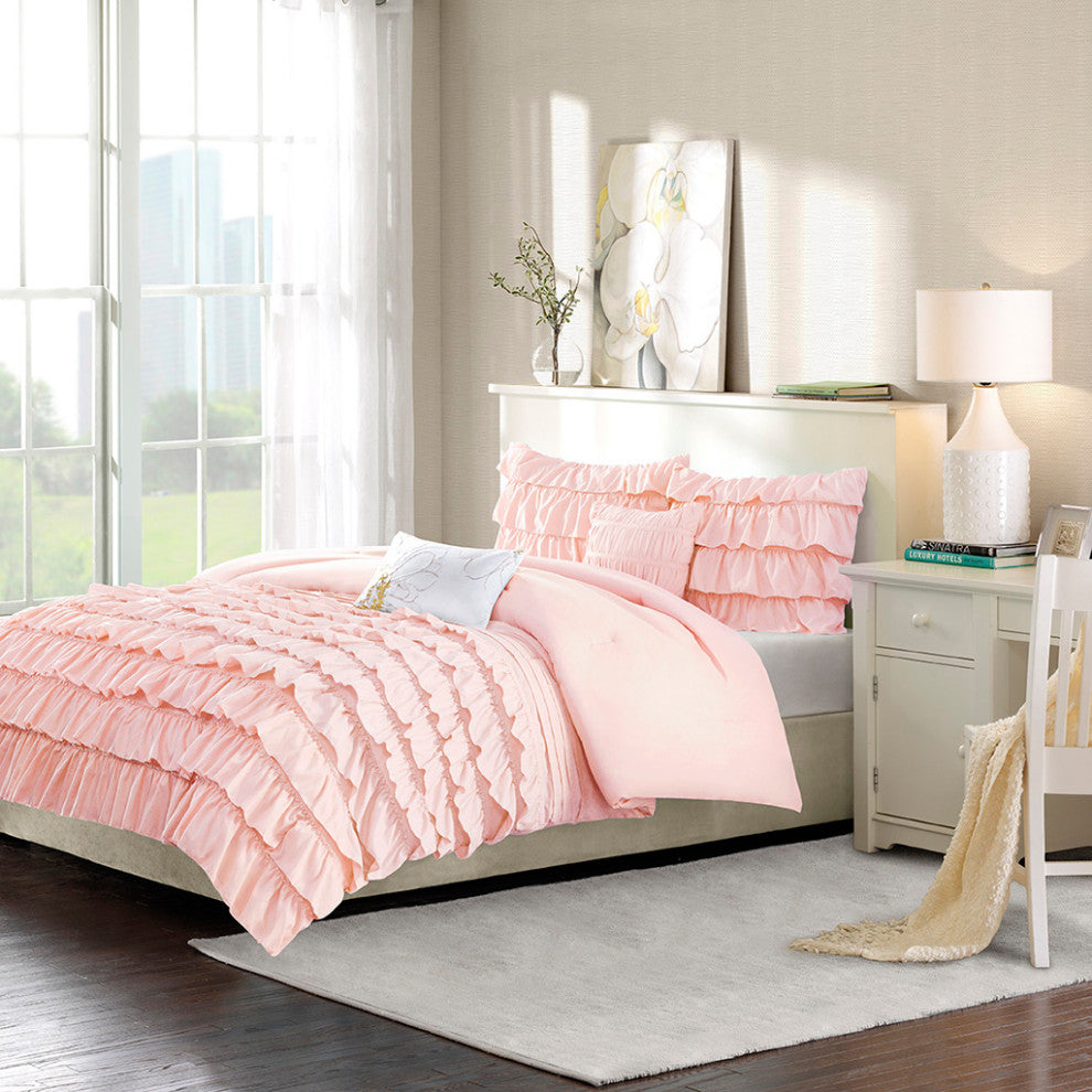 Intelligent Design Waterfall Comforter Set, Blush