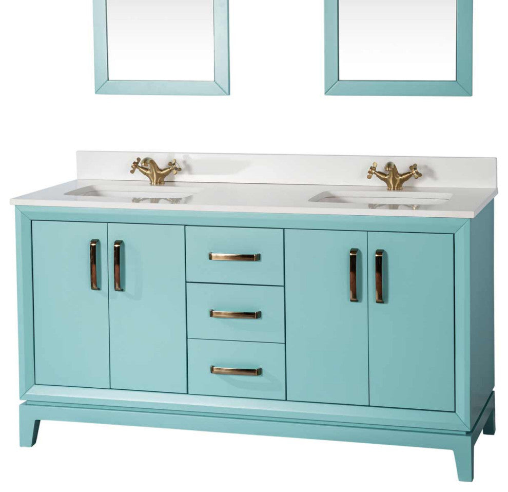 Fabia Collection 60" Bathroom Vanity With Sink, Mirror, Countertop, Turquoise