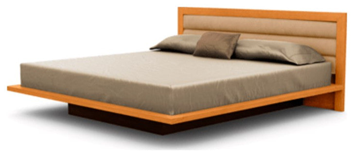 Moduluxe 29" Cal King Bed With Upholstery, Natural Cherry, Sand Microsuede