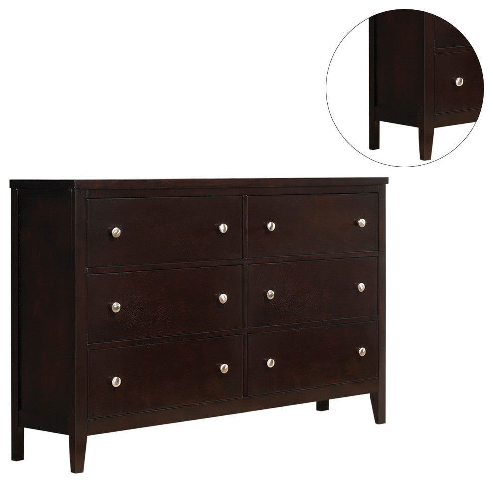 Wooden Dresser with 6 Drawers, Cappuccino