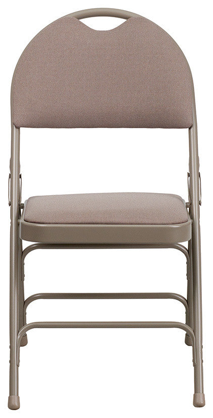 Triple Braced Beige Fabric Metal Folding Chair With Easy-Carry Handle, Set of 4