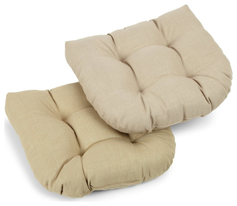 19" U-Shaped Spun Polyester Tufted Dining Chair Cushion, Set of 2, Sandstone