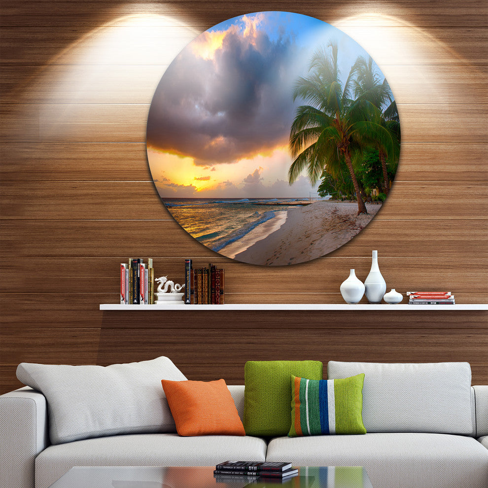Beautiful Beach With Palms In Barbados, Seascape Disc Artwork, 23"