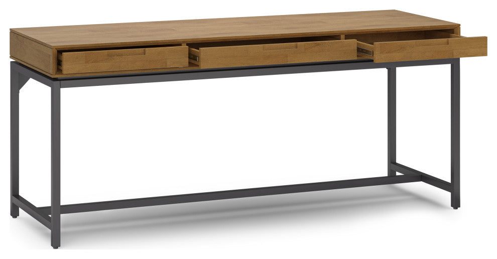 Banting Solid Hardwood Mid Century Wide Desk, Medium Saddle Brown