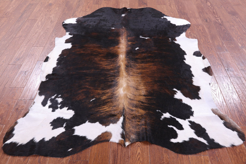 6' 8" X 6' 6" Tricolor Natural Cowhide Rug C2233