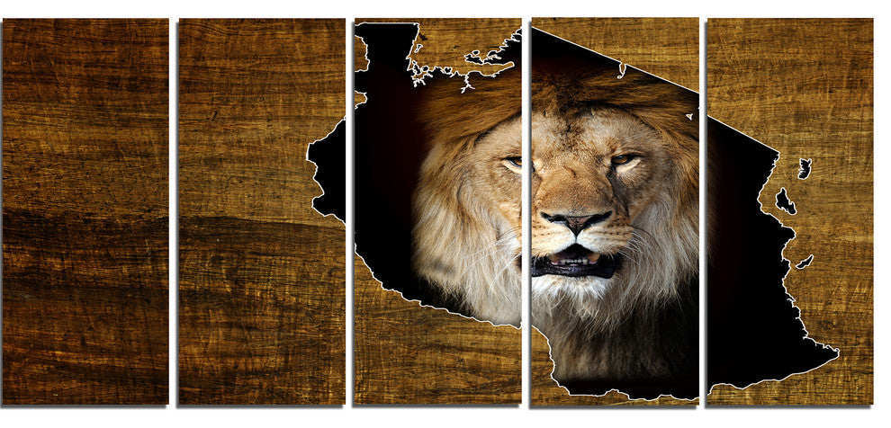 Tanzania Wildlife Map Design, Abstract Canvas Artwork, 60"x28", 5 Panels