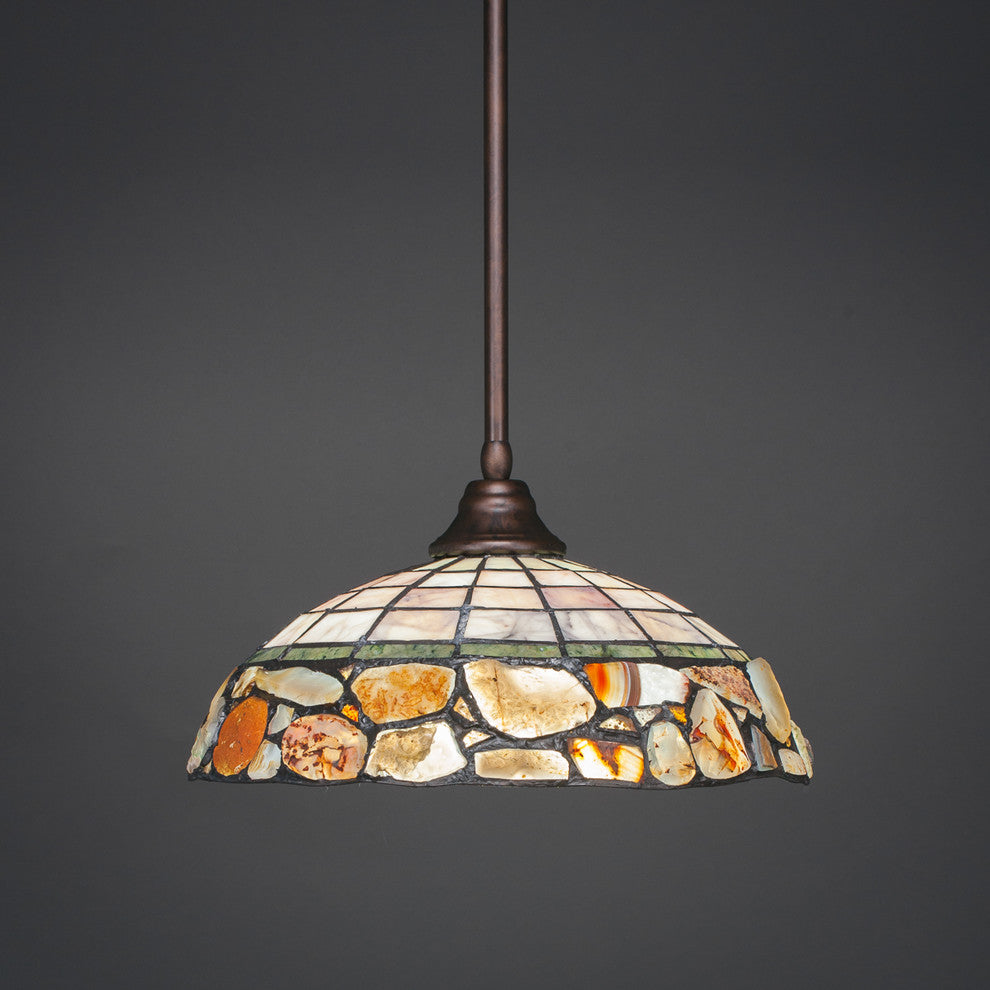Stem Pendant In Bronze, 16" Cobblestone Tiffany Glass