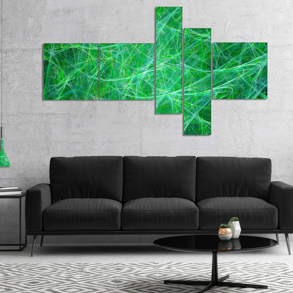 Mystic Green Fractal Veins, Abstract Canvas Art Print, 60"x32", 5 panels
