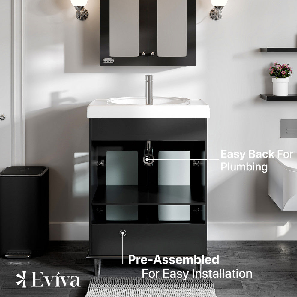 Eviva Tux 30" Espresso Transitional Bathroom Vanity Integrated Porcelain Sink