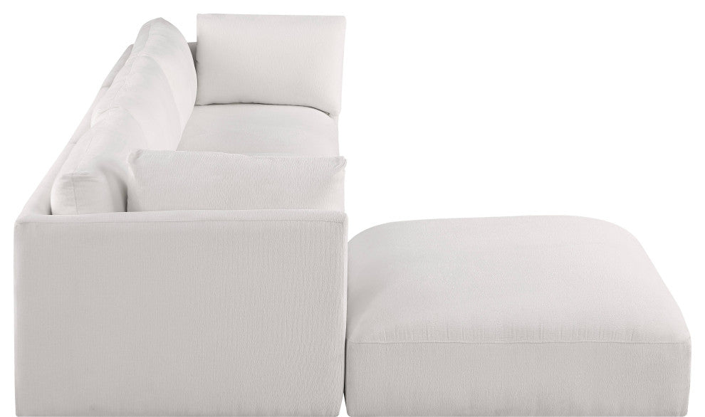 Ease Fabric Upholstered L-Shaped Modular Sectional, Cream, 3 Piece: 2 Corner, 1 Armless, 1 Ottoman