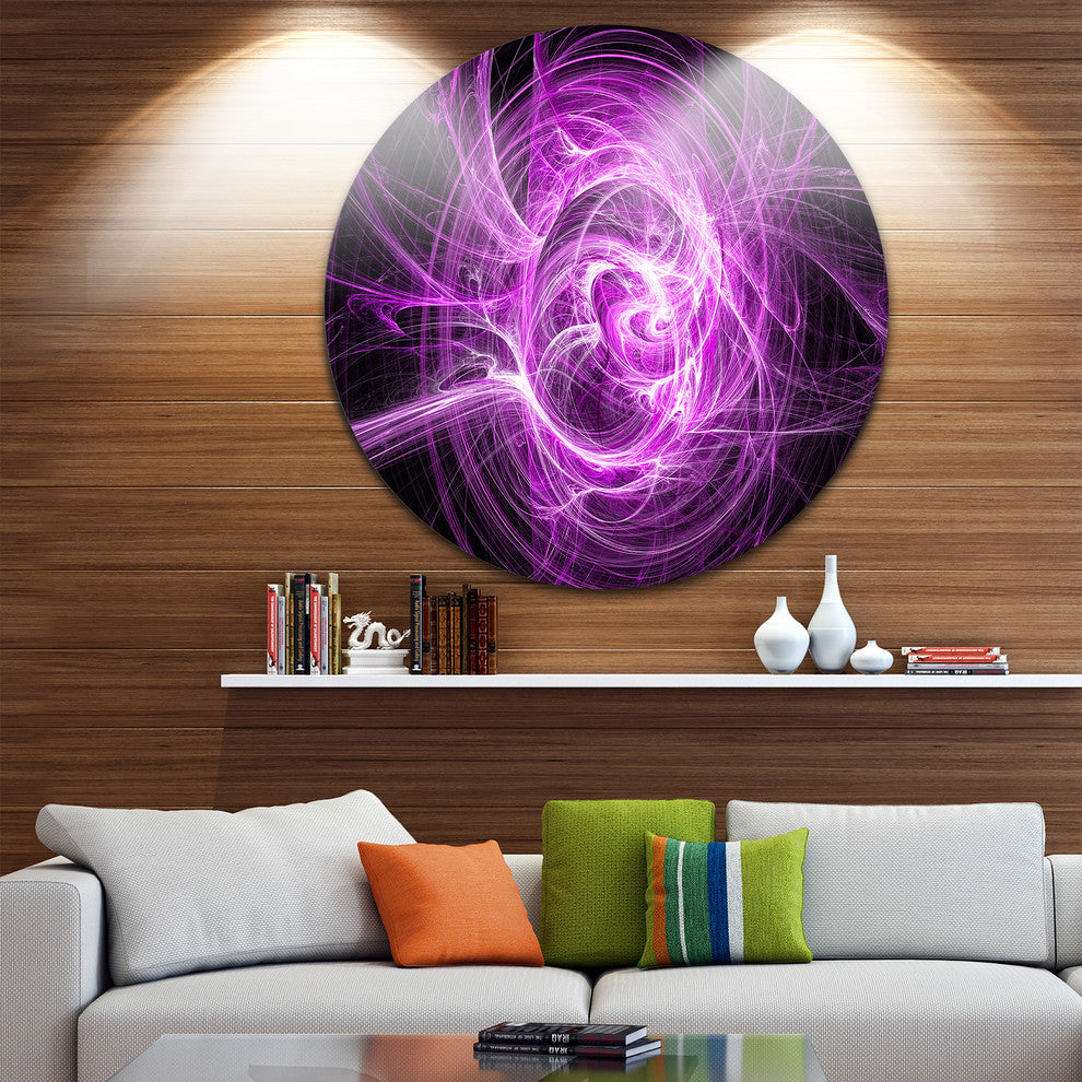Wisps Of Smoke Purple In Black, Abstract Disc Metal Artwork, 11"