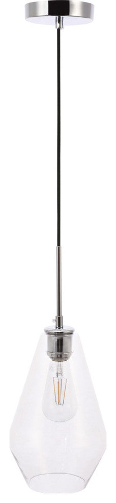 Living District Gene 1-Light Mid-Century Metal Pendant in Chrome and Clear