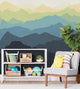 Mountain Mural Wall Art Peel and Stick Vinyl Wallpaper, Navy/Yellow, 24"x108"