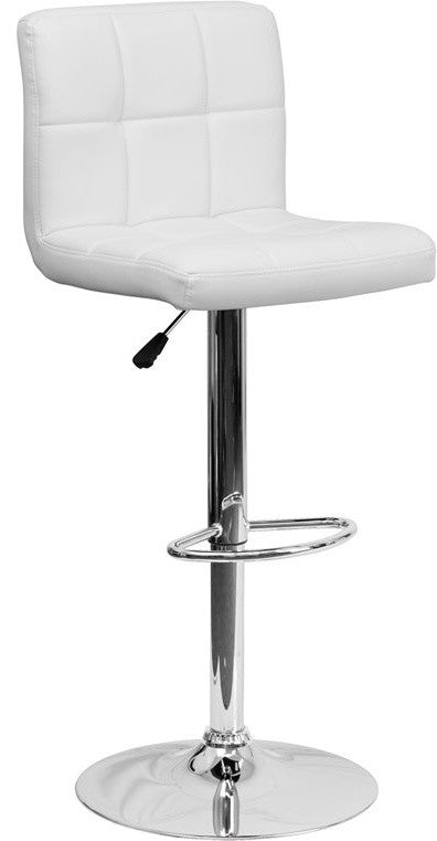Estella Mid-Back White Quilted Vinyl Swivel Adjustable Barstool
