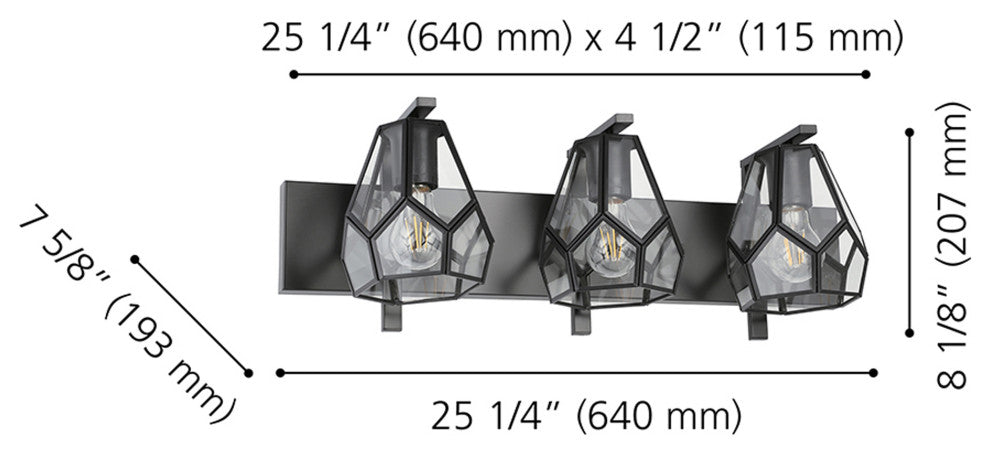 Mardyke 3-Light Bath/Vanity Light, Matte Black Finish, Clear Glass Shade