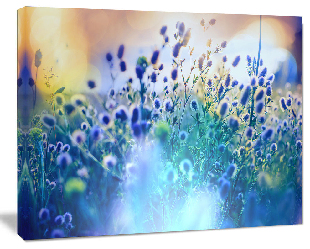 Blue Summer Flowers on Meadow, Floral Canvas Art Print, 60"x28"