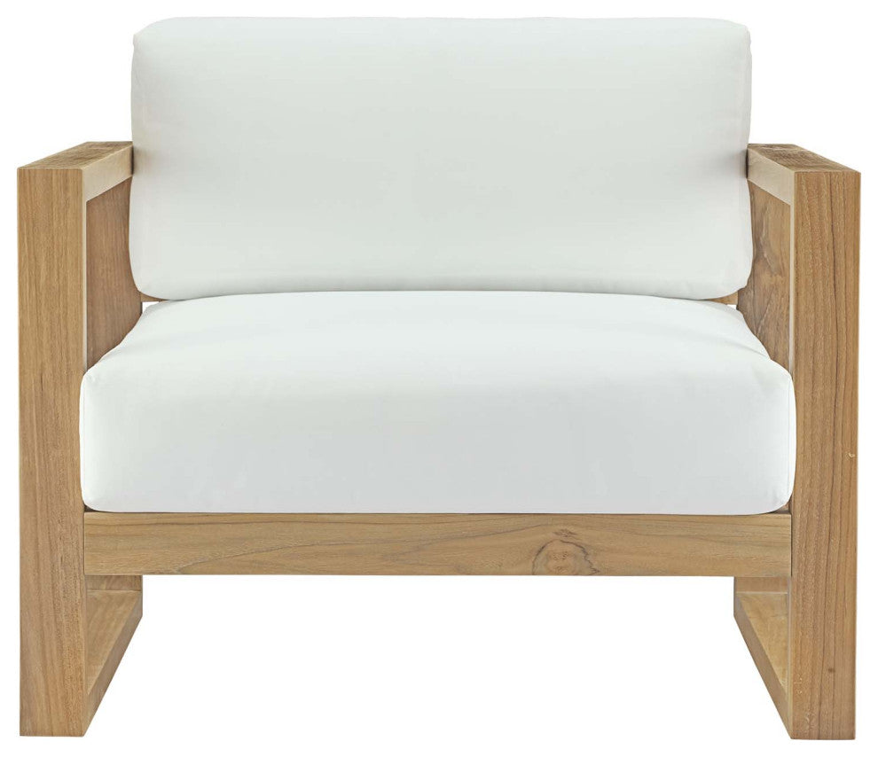 Lounge Chair Armchair, White Natural, Teak Wood, Modern, Outdoor Hospitality
