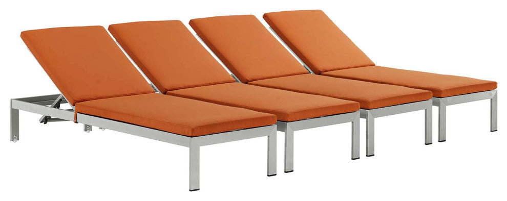 Silver Orange Shore Chaise with Cushions Outdoor Patio Aluminum Set of 4