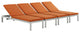 Silver Orange Shore Chaise with Cushions Outdoor Patio Aluminum Set of 4