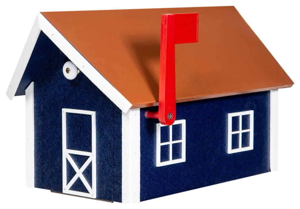 Deluxe Mailbox, Patriot Blue & White, Penny Copper Roof, Poly Lumber