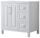 36" Single Bath Vanity, White, No Countertop, No Sink, Gold Trim