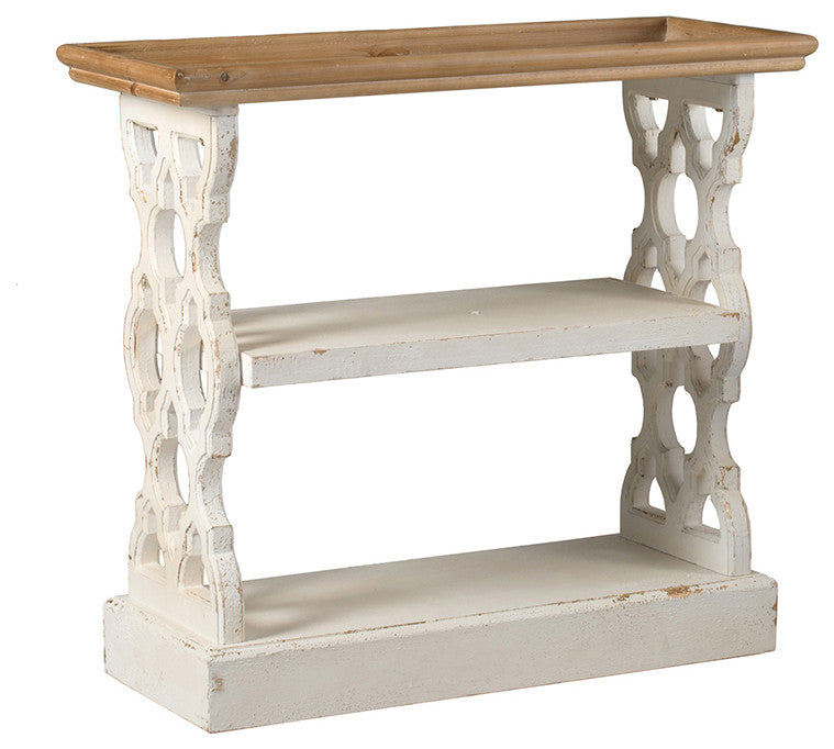 Gewnee Distressed White and Natural Wood Shelf Tray