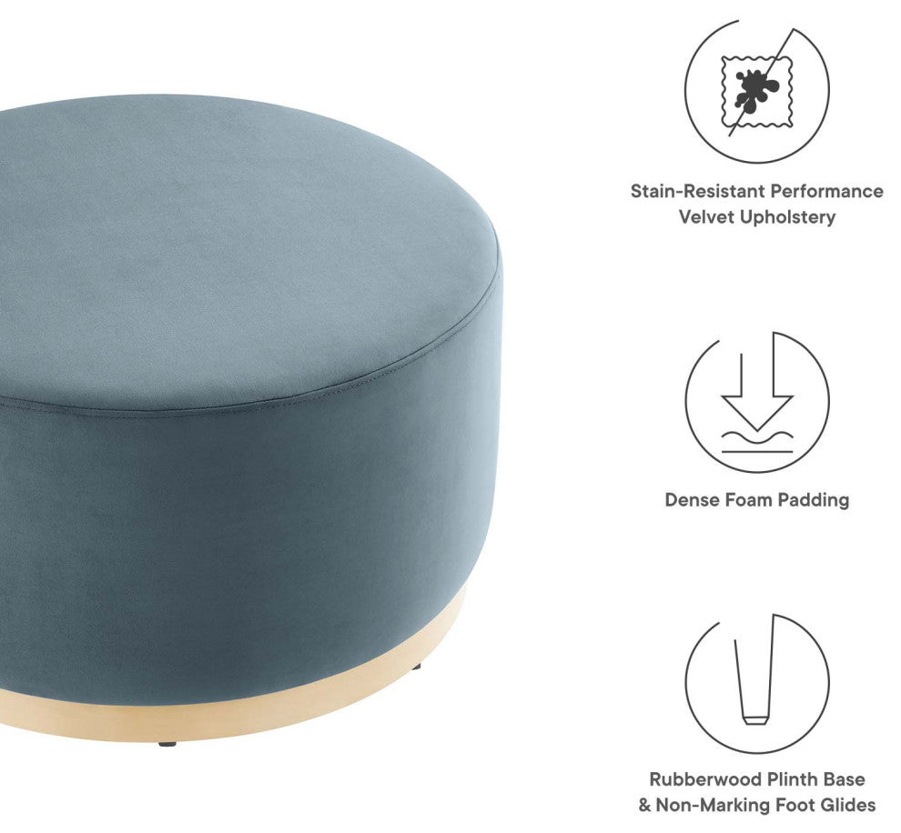 Tilden Large 29" Round Performance Velvet Upholstered Ottoman