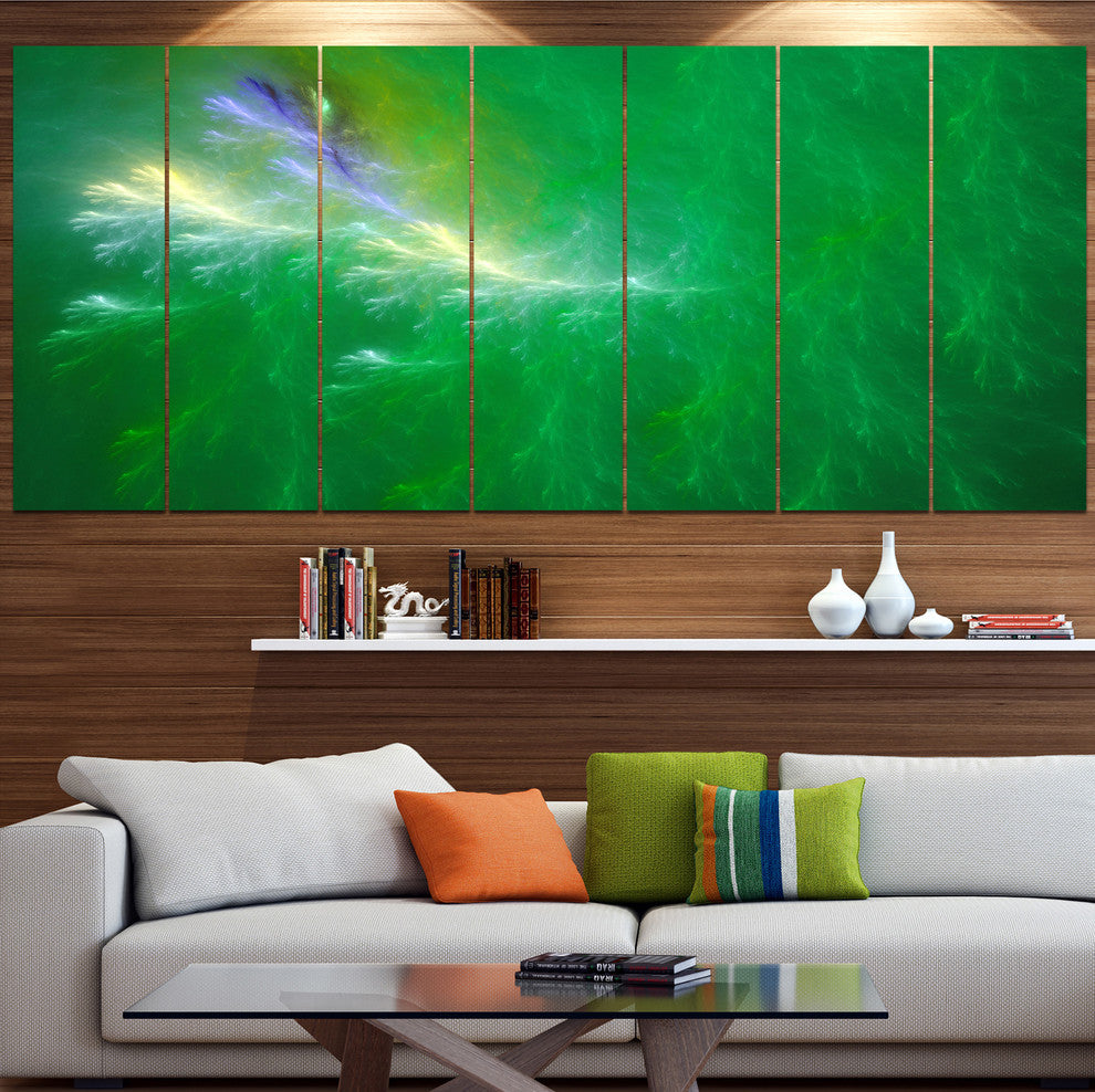 Green Fractal Thunder Sky, Abstract Wall Art Canvas, 83"x32", 7 Panels