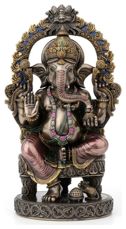 Lord Ganesha Sitting On Chair With Temple Arch Sculpture Hindu and Buddhism