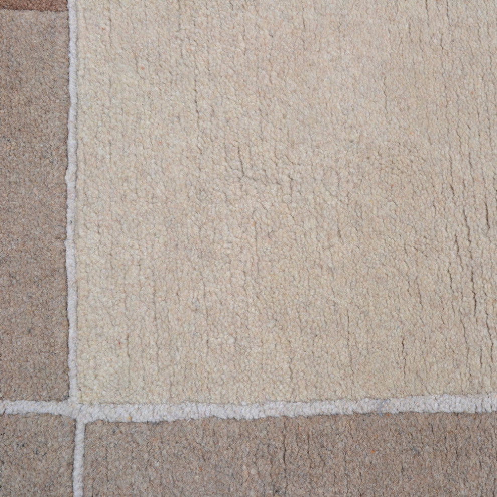 Hand Knotted Tibbati Wool Area Rug Contemporary Beige