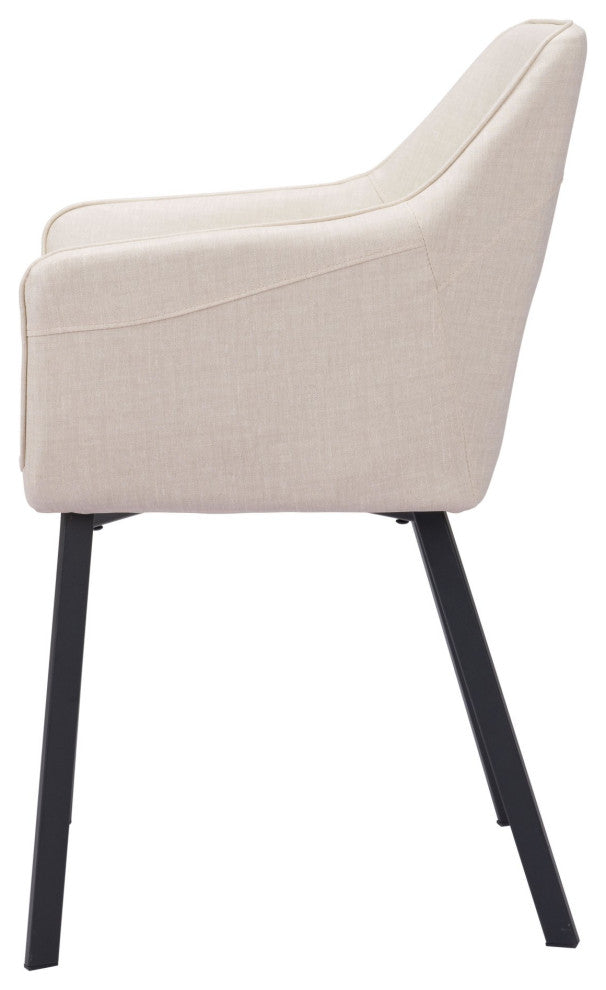 Side Dining Chair, Steel Metal, Fabric, Beige, Black, Bar Kitchen Cafe Bistro