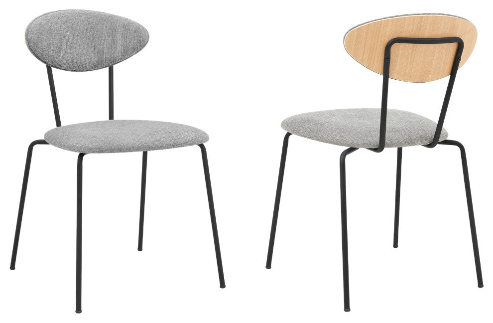 Neo Gray Fabric and Black Metal Dining Room Chairs, Set of 2