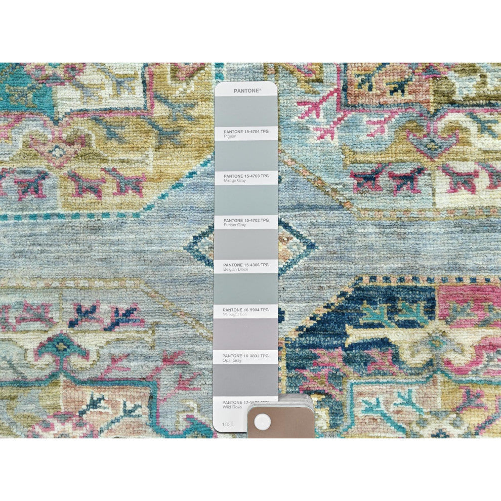 Silver Blue, Afghan Super Kazak Pure Wool Hand Knotted Rug, 9'9"x14'1"